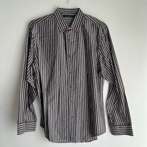 Perry Ellis, Grey Striped Dress Shirt, Size L